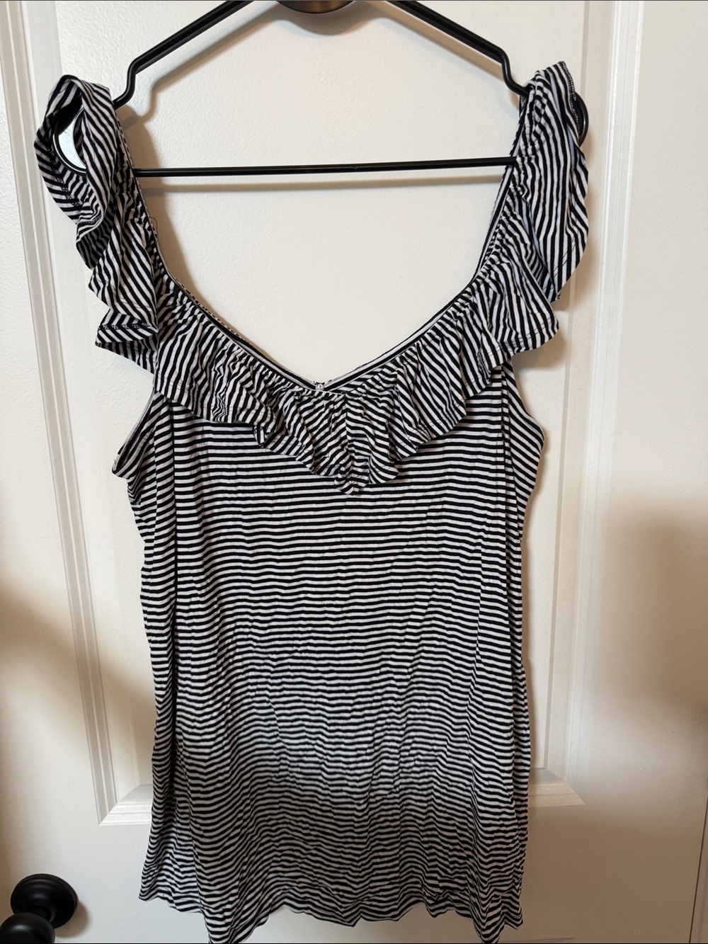 torrid Black & White Striped Ruffle V-Neck Cami